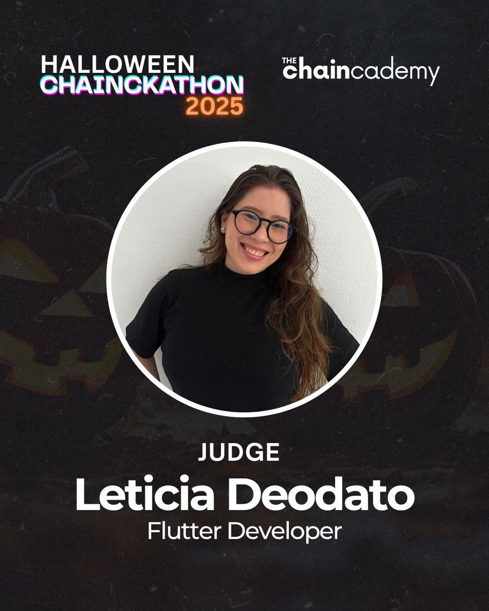 thechaincademy's tweet image. Attention, devs! 📢
Meet Judge Leticia Deodato! As a Flutter Developer, she demands flawless execution. She’ll judge if your solution is robust and ready for the real world. Make your tool usable!
#HalloweenChaincKathon #FlutterDev #UXUI #AppDevelopment