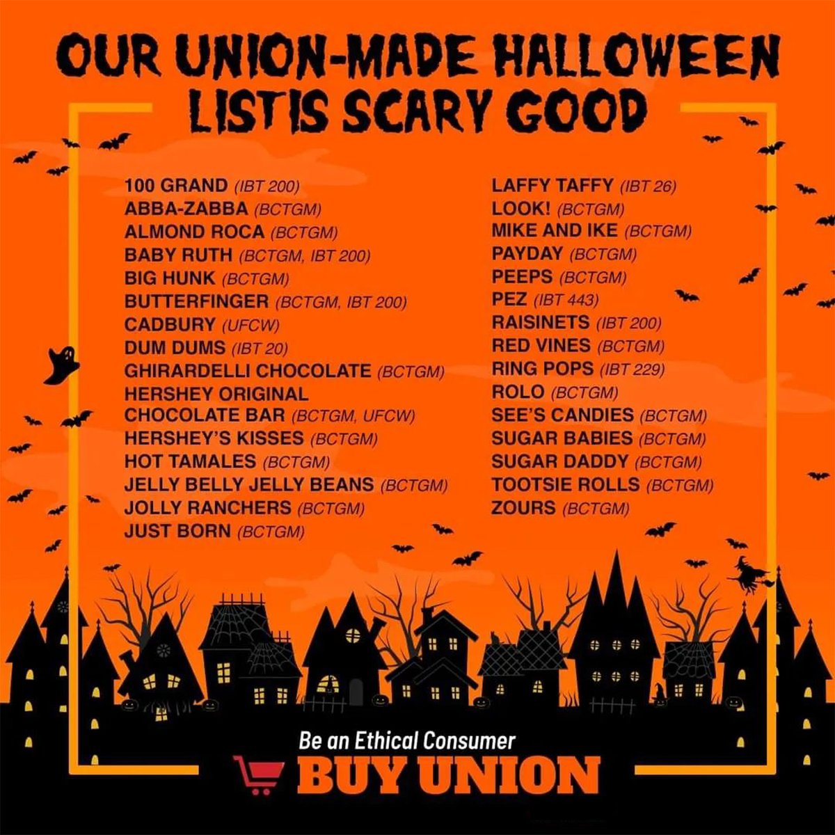 CiscoBuildUnion's tweet image. Halloween&apos;s coming! Not the MOVIE but the HOLIDAY. When buying your Halloween candy, use the power of your paycheck to support good jobs that pay well and respect the rights of working people.
aflcio.org/MadeInAmerica/…
#UnionStrong #CISCO #Halloween #MadeInAmerica
