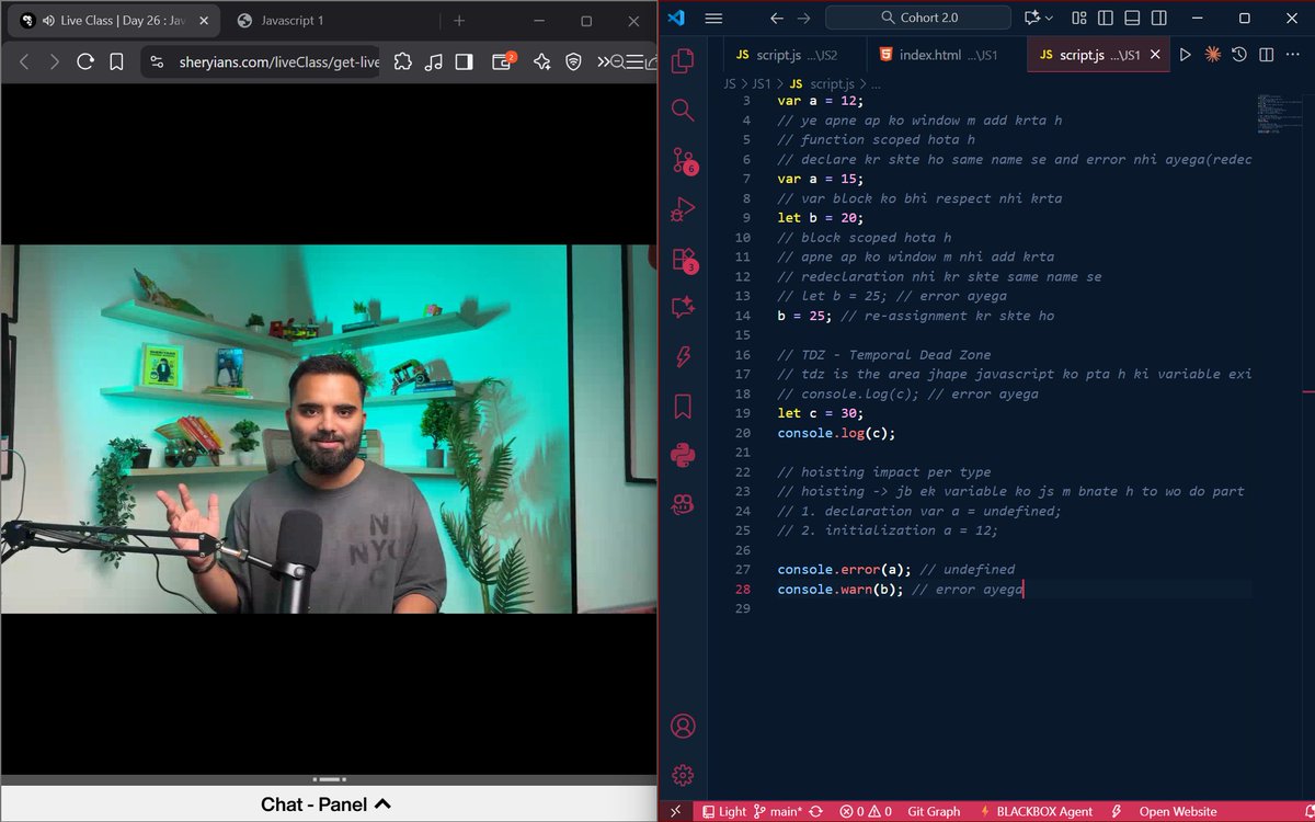 chinu_codes's tweet image. 🚀 Day 30 at @SheryiansCoding @harshbhaiyaa 
• Introduction to JavaScript🎯
• Learned its importance &amp;amp; how to link it with HTML🧩
• Explored basics like const, alert(), and prompt()💡
• and a quick overview on JS⚡
#100DaysOfCode #Sheryians #CodingJourney #JavaScript #WebDev