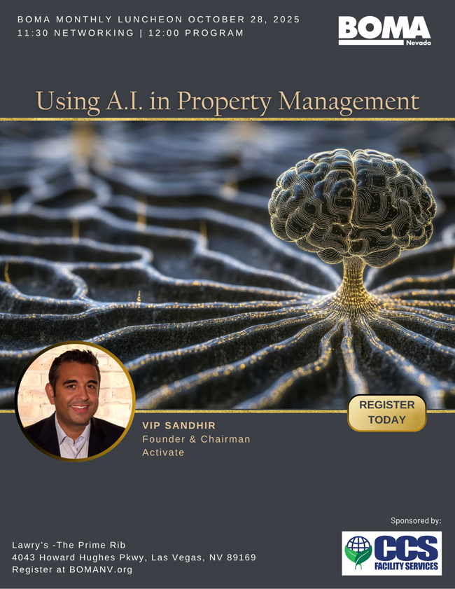 Want to know more about AI and how to use it in #CRE property management? Register at bomanevada.org/event-6026154 for this Oct. 28 @BOMA luncheon on the topic.