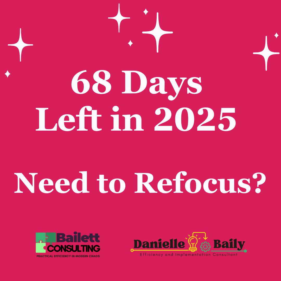 danibaily's tweet image. There are 68 days left in 2025, do you need a reset and refocus to finish the year strong?

Schedule TODAY!
tinyurl.com/Reset-Refocus-…

#TimeManagement #TaskManagement #ProcessGeneration #Prioritization #Implementation #Consistency