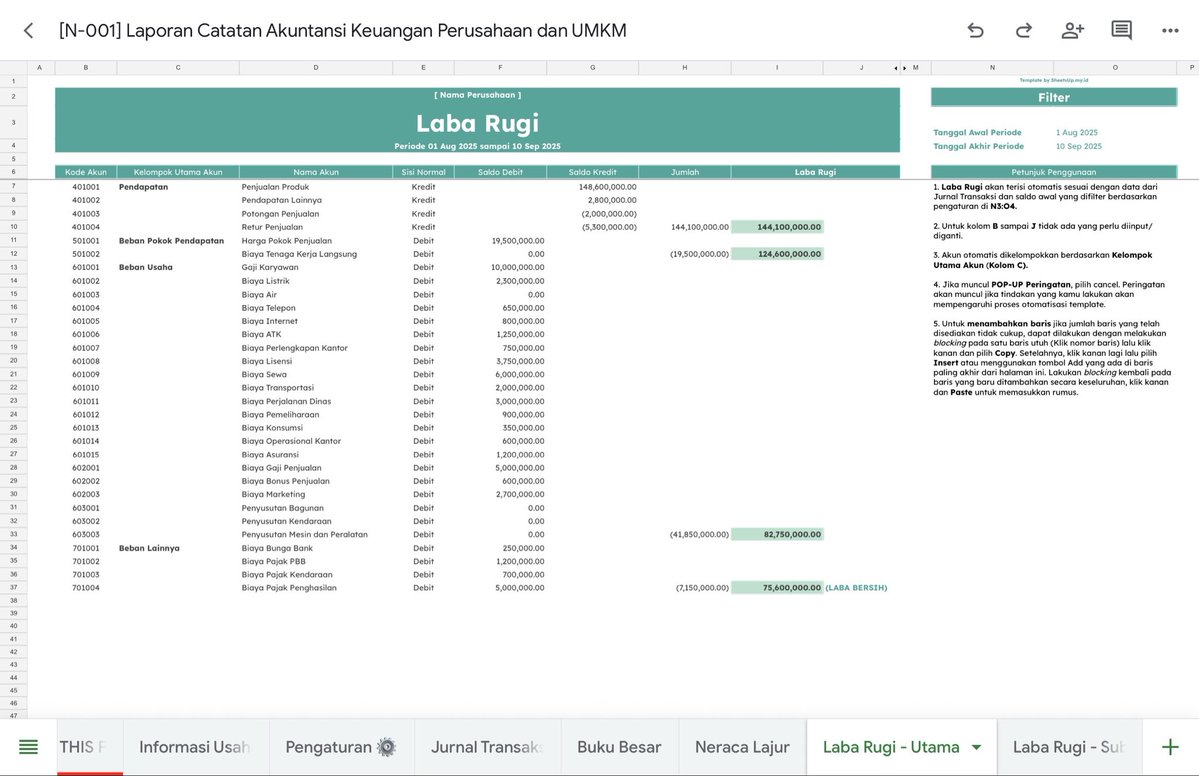 Daily_Supports's tweet image. Aku bikin template Google Sheets “Laporan Catatan Akuntansi Keuangan” yang bisa bantu kamu nyusun sistem keuangan usaha secara otomatis, rapi, dan siap laporan.
Template ini dirancang untuk perusahaan dan UMKM yang butuh pembukuan praktis tapi tetap profesional.