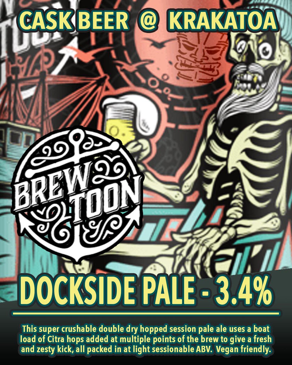 On cask at Krakatoa :

DOCKSIDE PALE 

From the wonderful folks at
<a href="/BrewToon/">Brew Toon</a> 

#Krakatoa #Aberdeen #Independent #Grassroots #WorkerOwned #Collective
#Bar #Live #Venue #VolcanicTiki

Our live beer and cider board -www.realalefinder.com/beerboard/?krakatoa-aberdeen