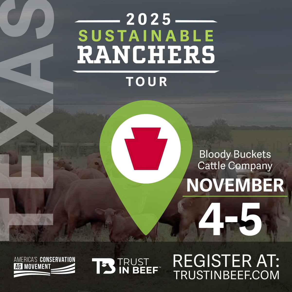 Conservation_Ag's tweet photo. There is still time to join us for the Sustainable Ranchers Tour in Texas at Bloody Buckets Cattle Company. Register today so you don't miss the chance. 🛑 https://t.co/LscCiPhOHX https://t.co/YdFTTpxB9U