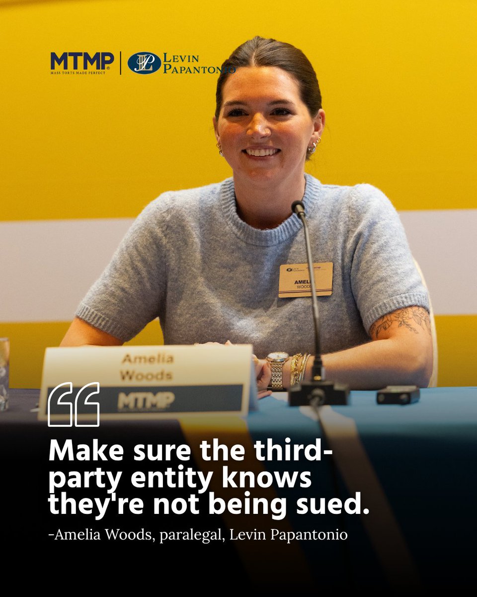 “You have to be tenacious.” — Sarah Doles
“Make sure the third-party entity knows they are NOT being sued.” — Amelia Woods

Practical, real-world advice from Levin Papantonio’s team during Mastering 3rd Party Subpoenas at #MTMPFall2025 ⚖️

#MassTorts #LegalEducation #paralegals