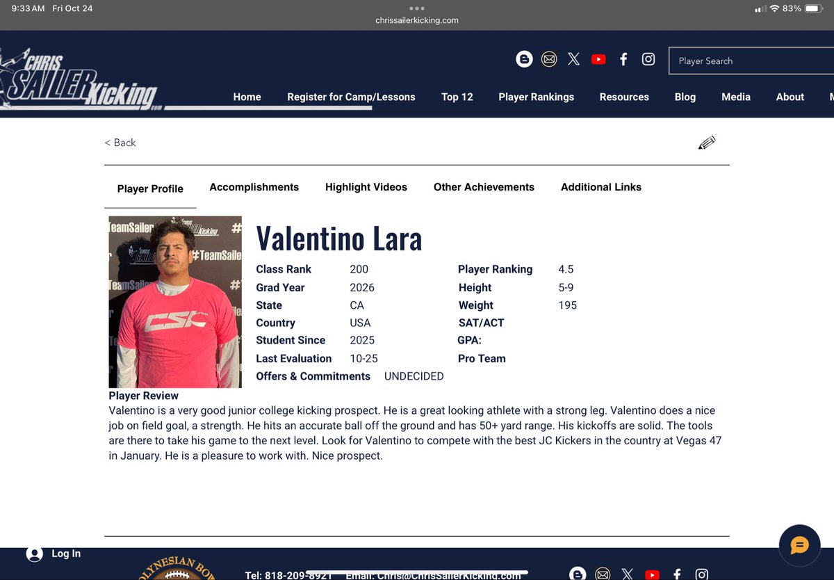 Blessed to have received 4.5 ⭐️ by <a href="/Chris_Sailer/">Chris Sailer Kicking</a>!! <a href="/NextLevelKick1/">NextLevelKicking</a> <a href="/mcraidersfb/">MC Raider Football</a> <a href="/CoachStuMC/">Mike Stuart</a>