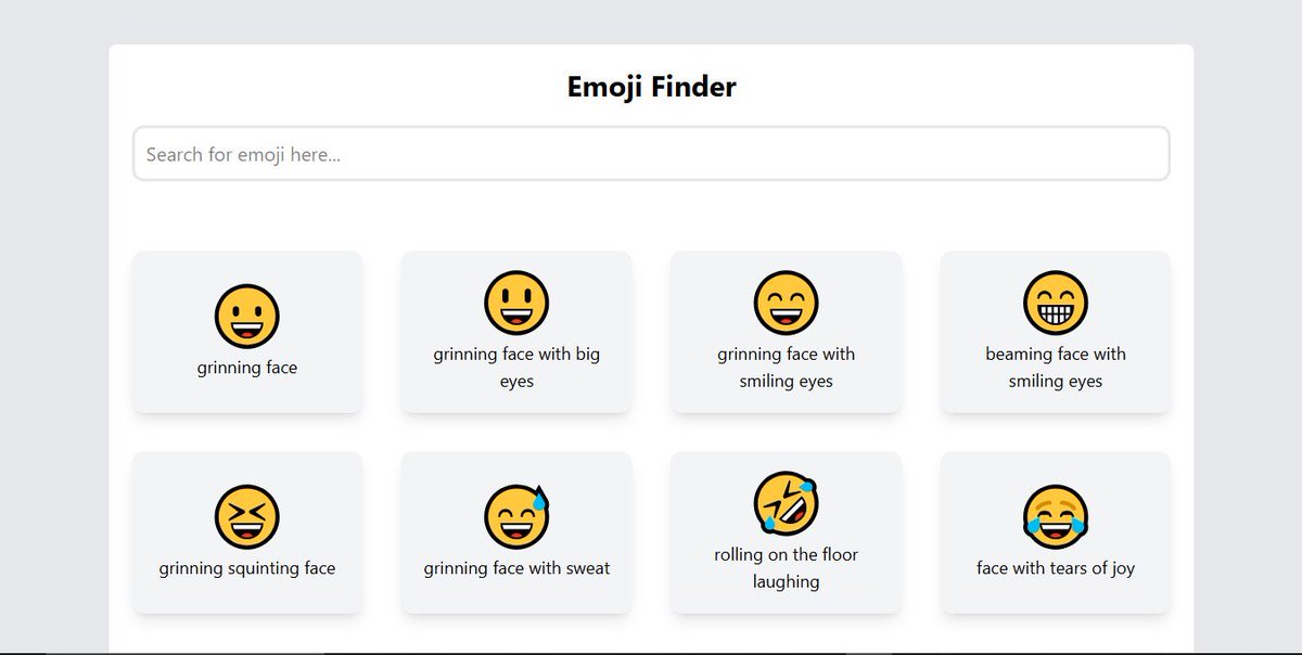 _heisms's tweet image. Day 30/100 days of coding challenge 

Built an Emoji Finder App, using React + Tailwind CSS!
Search through 1,000+ emojis instantly 🔍

Progress feels amazing — one project at a time 🚀
#100DaysOfCode #ReactJS #WebDev #FrontendDeveloper #ms2dwrld