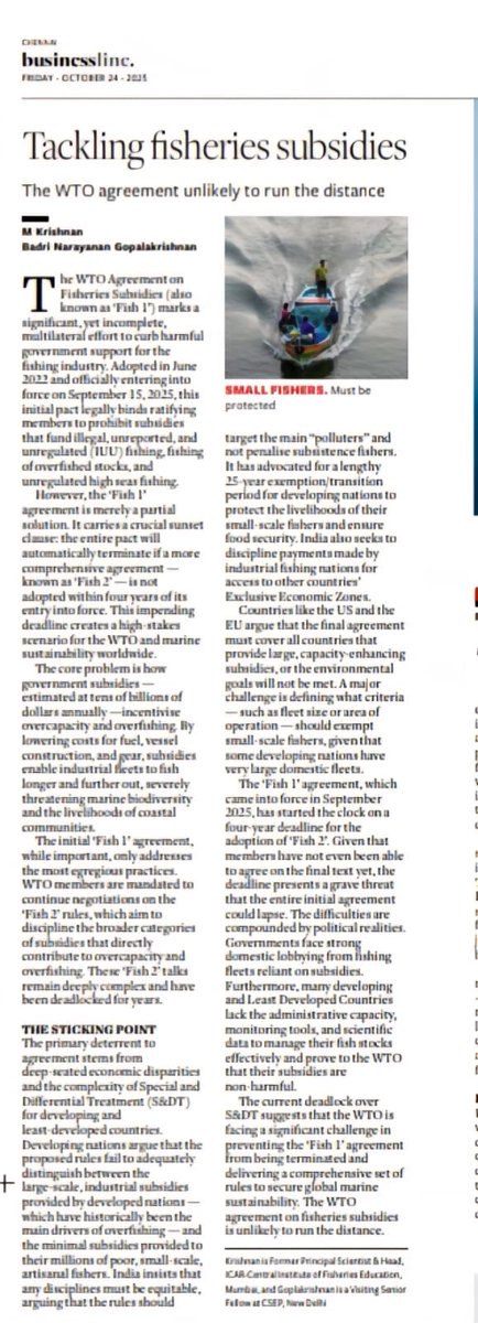 Here’s a new oped on #wto #fisheries #agreement #trade #india in <a href="/businessline/">businessline</a> alongside Prof M Krishnan <a href="/InfiSumModel/">Infinite Sum Modelling Inc.</a>