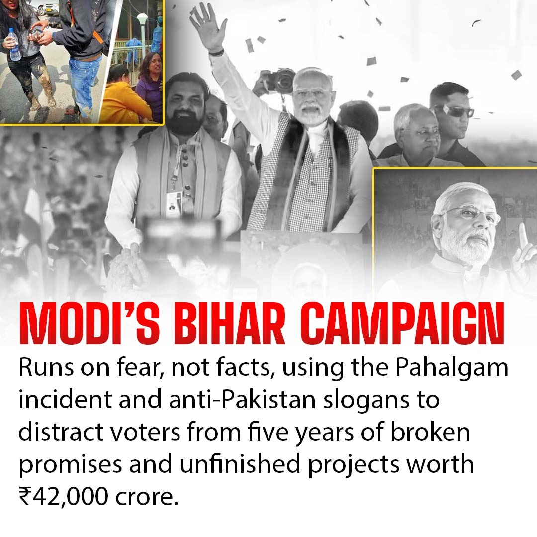 AscendHQ1's tweet image. Bihar 2025 isn’t about governance, it’s about fear.
From Operation Sindoor to “Pakistan” slogans, BJP turns poverty and joblessness into nationalism.
Borders have become ballots, and faith a campaign tool.
#BiharElections2025 #ModiCampaign #OperationSindoor #FearPolitics