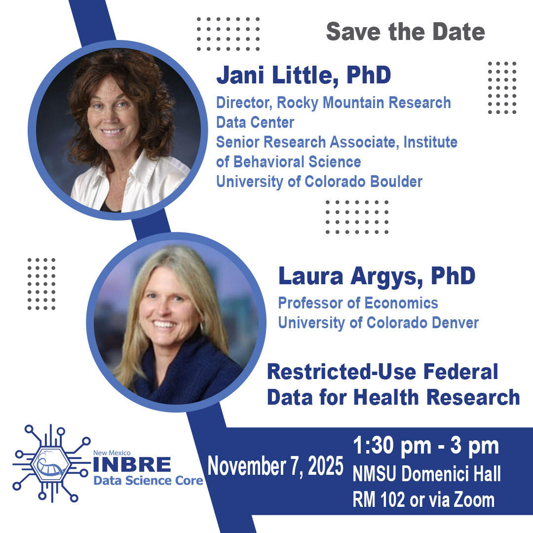 NM-INBRE (@nminbre) on Twitter photo Join us for an insightful session on using restricted federal data to advance health research.
Learn how to access and utilize secure data resources for impactful research projects.
Registration to join via zoom is required. Register Today! bit.ly/49lBEuN
#HealthResearch Join us for an insightful session on using restricted federal data to advance health research.
Learn how to access and utilize secure data resources for impactful research projects.
Registration to join via zoom is required. Register Today! bit.ly/49lBEuN
#HealthResearch