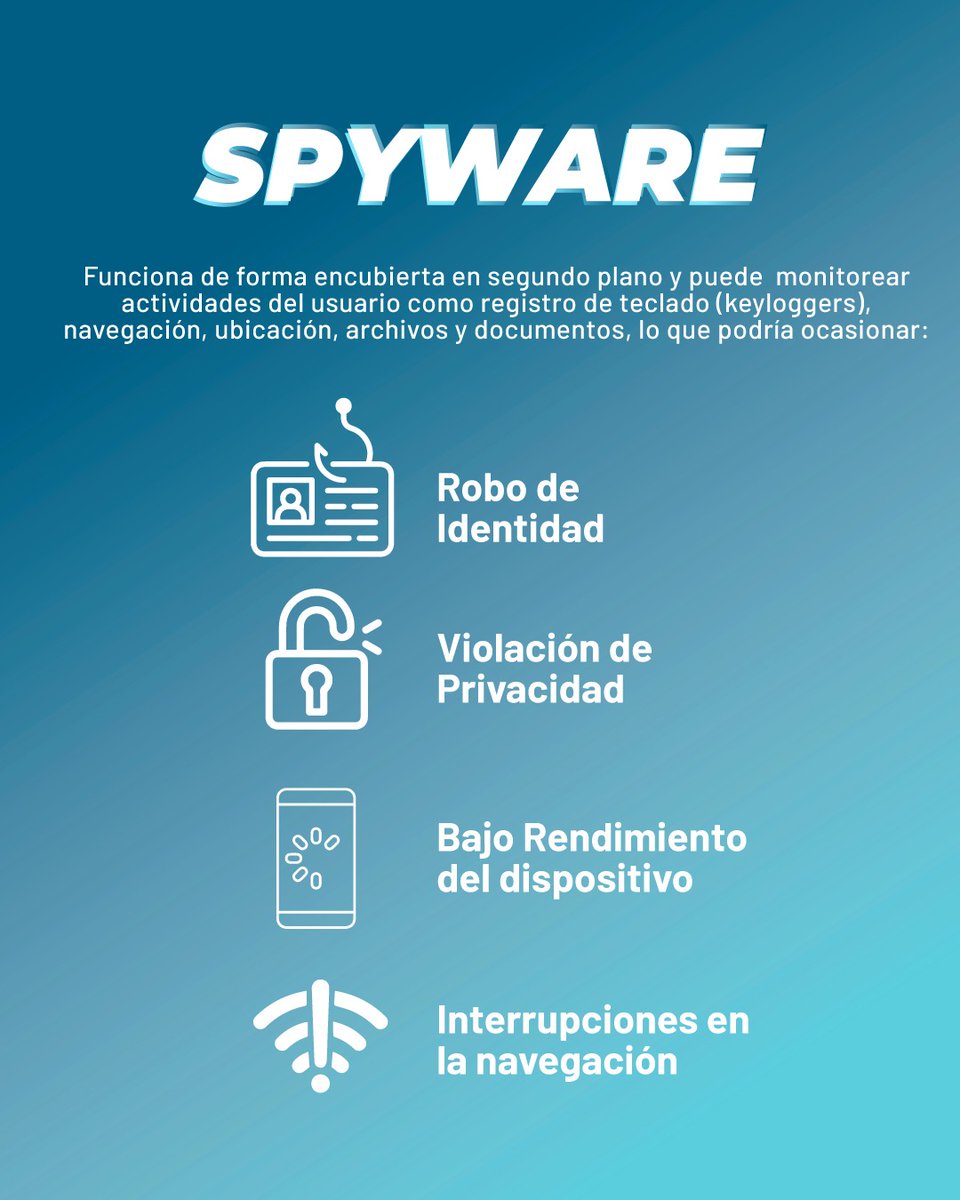 CFN_ECUADOR's tweet image. ¡Alerta con los enemigos silenciosos 🚨 ! 

A través de programas maliciosos como el #Spyware ❌, los cibercriminales recopilan información personal (correos, contraseñas, datos financieros, etcétera) y monitorean las actividades del usuario para fines ilícitos 📱💻.…