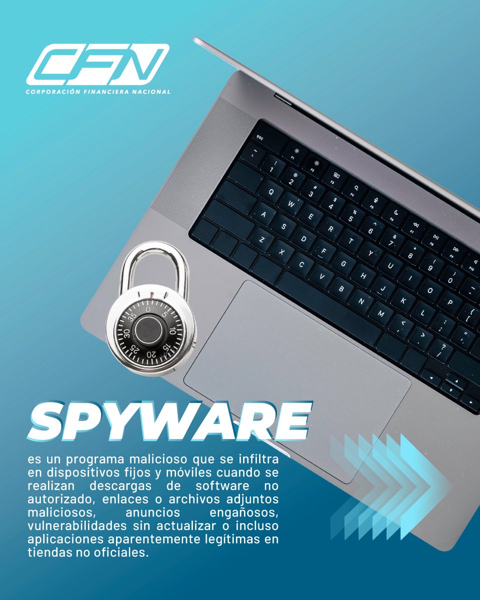CFN_ECUADOR's tweet image. ¡Alerta con los enemigos silenciosos 🚨 ! 

A través de programas maliciosos como el #Spyware ❌, los cibercriminales recopilan información personal (correos, contraseñas, datos financieros, etcétera) y monitorean las actividades del usuario para fines ilícitos 📱💻.…
