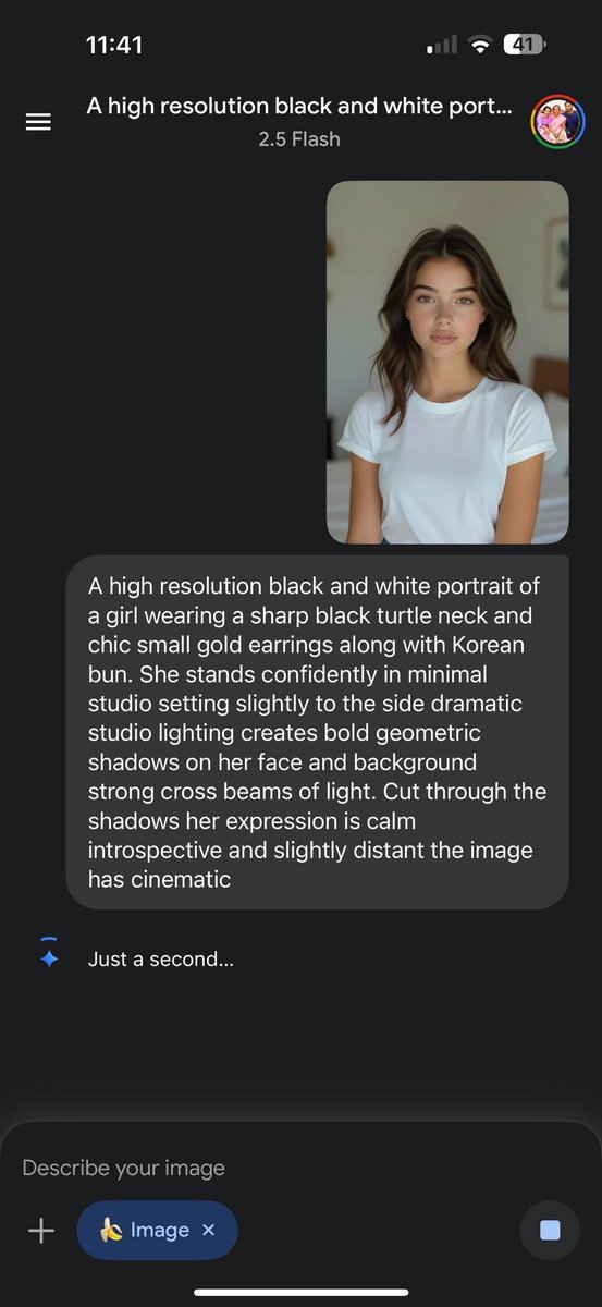 FUJITA0176's tweet image. 1️⃣ Open Gemini
2️⃣ Upload your photo 📸
3️⃣ Enter your prompt ✍️
4️⃣ Hit Generate ⚡
5️⃣ Change the pose 🔄
AI magic in 5 simple steps! ✨
#AI #Gemini #AIGenerated