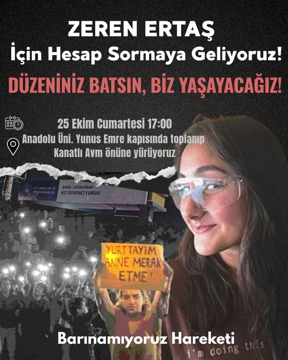 Barınamıyoruz hareketi 25 Ekim cumartesi (yarın)  17.00 Anadolu Üniversitesi Yunus Emre kapısında toplanıp kanatlıya yürüycek.