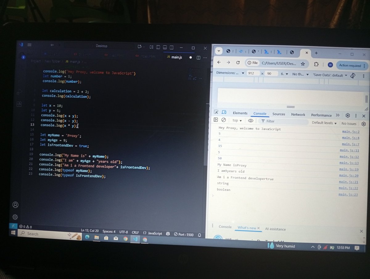 Olamide_hub's tweet image. Day 01 Learning JavaScript 
Learned some JavaScript basics today 💻
Got my hands on variables, data types, operators, and how to use console.log() 🔥
Slowly getting comfortable with it 😌
#JavaScript #BuildInPublic #Webdev