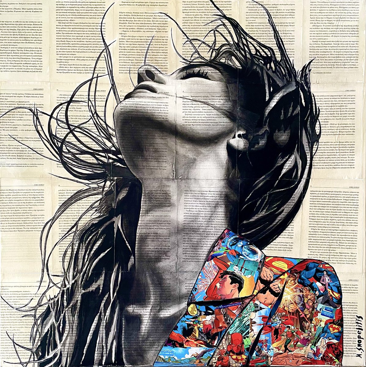 ‘Breathe’

‼️New original artwork-project ‼️

Ink on vintage book pages with comic book art collage on main subject .

Size: 80c80 cm

Ready to hang 

Also available as giclee print limited edition on museum quality premium cotton canvas.

DM for info👍