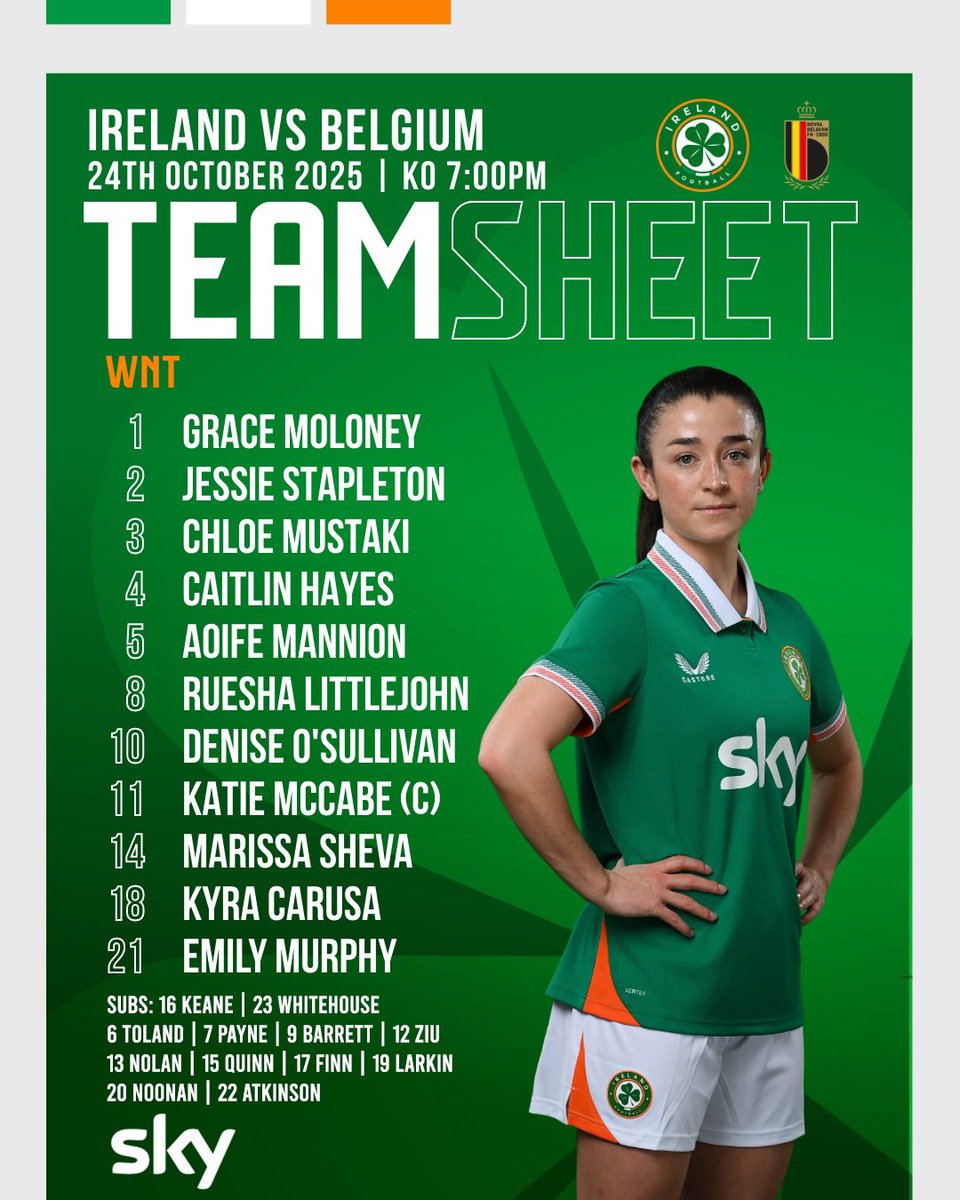 IrelandFootball's tweet image. STARTING XI | Ireland v Belgium

Our eleven to start us off at the Aviva Stadium 👊

#COYGIG