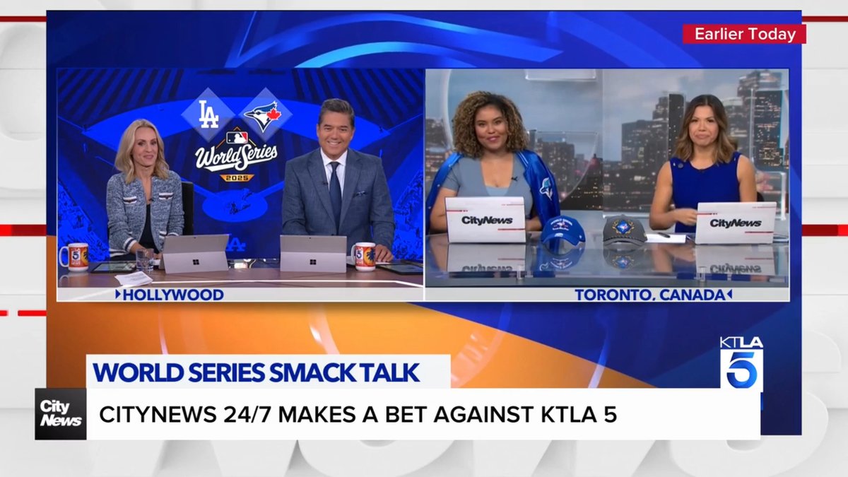 We have made a friendly wager with <a href="/KTLAMorningNews/">KTLA 5 Morning News</a> in Los Angeles about the World Series. We hope they're ready for the upcoming <a href="/BlueJays/">Toronto Blue Jays</a> win! #WANTITALL 

toronto.citynews.ca/video/2025/10/…