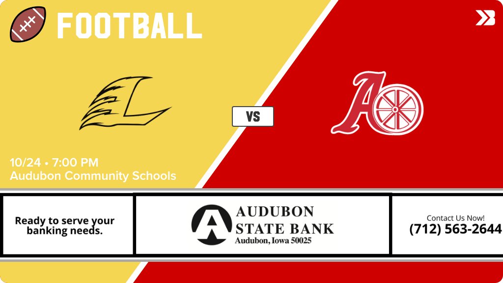 Football (Varsity) Game Day! - Check out the event preview for the The Audubon Wheelers vs The Lenox Tigers. It starts at 7:00 PM and is at Audubon Community School District High School. gobound.com/ia/ihsaa/footb…