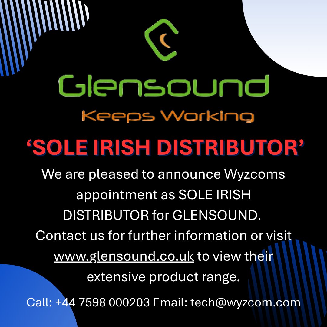 EQUIPMENT NEWS:  <a href="/GlensoundLtd/">Glensound</a> , famous around the world for their high quality audio systems for the broadcast, live and commercial audio markets have chosen Wyzcom as their Sole Irish Distributor.  Contact us to discuss your requirements or to arrange a visit by our sales team.