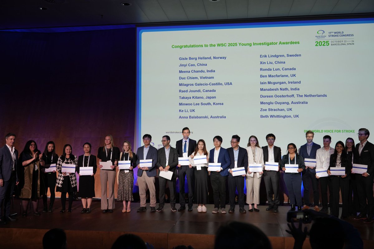 We are thrilled to announce the winners of several prestigious awards, recognizing outstanding contributions in the field of stroke care and research:

🏆WSO Award for Services of Stroke: Congratulations to Renyu Liu from the Perelman School of Medicine, University of