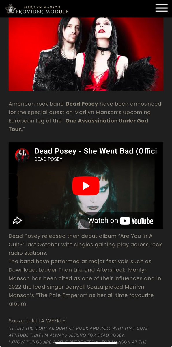 ProviderModule's tweet image. Dead Posey will join @MarilynManson on tour in the UK and Europe! 

providermodule.com/marilyn_manson…