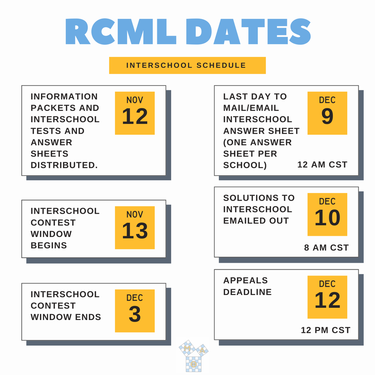 MATNatlOffice's tweet image. Mark your calendars, mathletes! 🚀🧠
The RCML interschool contest kicks off next month! Don’t miss deadlines for answer sheets, solutions, and appeals!  For more information:  grissommath.org/rcml 

#rocketcitymathleague #mualphatheta #mathcontestseason