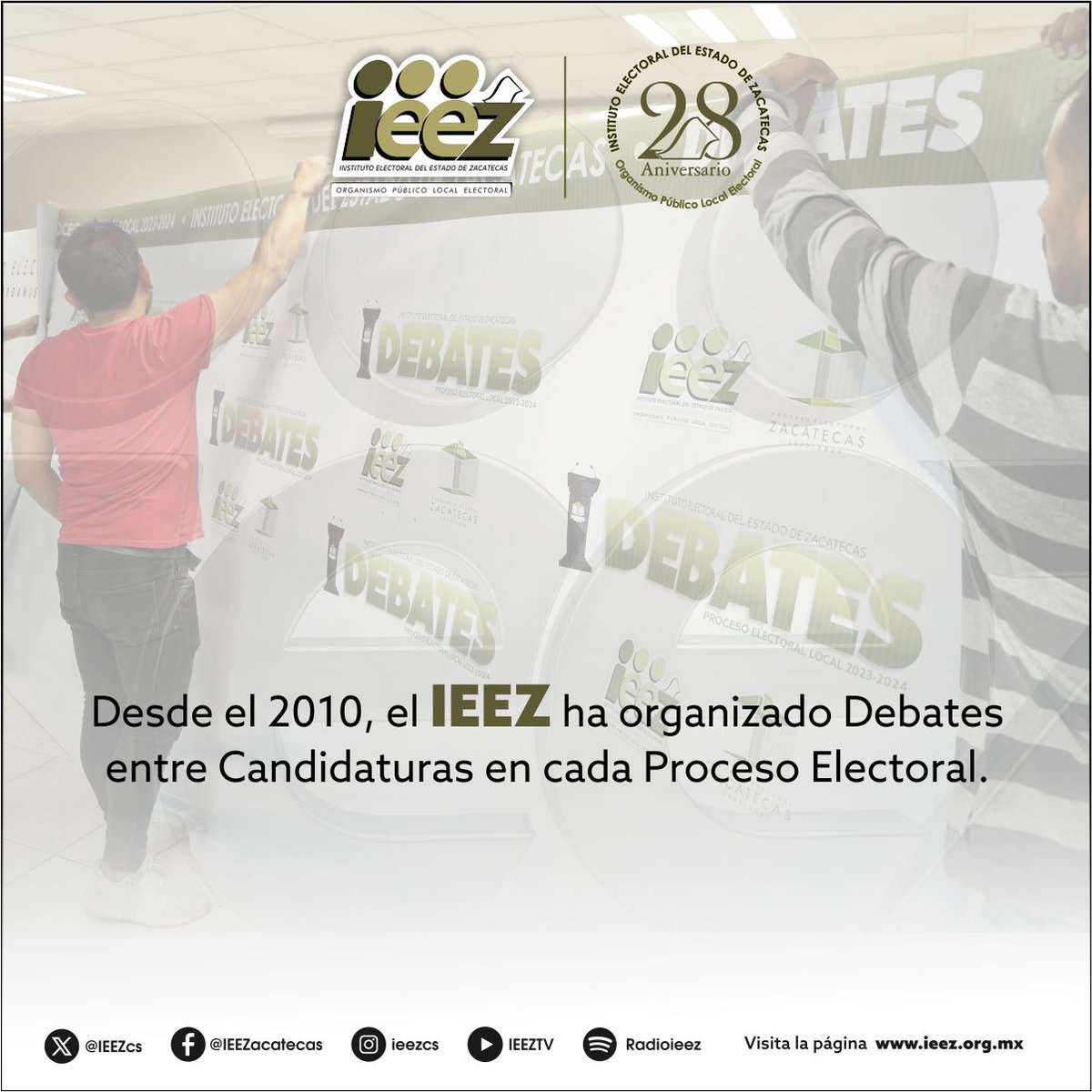 IEEZcs's tweet image. 📺 Desde 2010, el IEEZ  ha organizado debates entre las candidaturas.
🗳️ Hasta 2024 ha realizado 104 debates: 3 para la Gubernatura, 35 para Diputaciones locales  y 66 para Ayuntamientos.
🗣️ En 2025 sumó 20 Foros de Debate del Proceso Electoral Extraordinario del Poder Judicial.