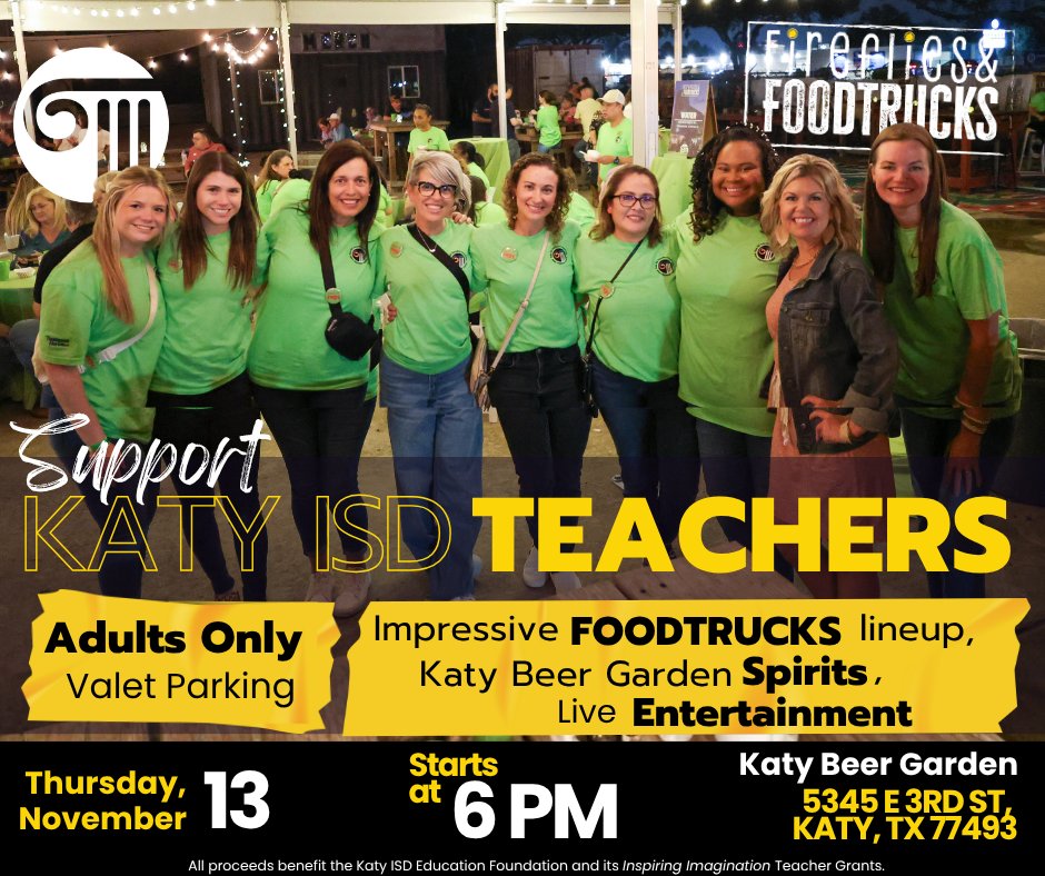 tinyurl.com/firefliesfoodt… We❤️teachers! Your ticket to Fireflies &amp; Foodtrucks helps bring big-dreaming Katy ISD teachers’ ideas to life! Join us for the ultimate fall celebration benefiting the Katy ISD Education Foundation and our Inspiring Imagination teacher grants.