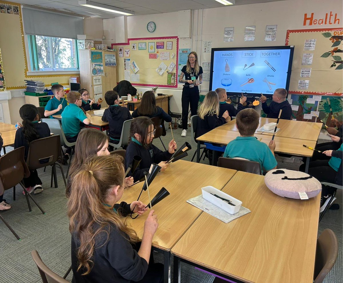 Primary 5 loved their music workshop today. We got the chance to try out some percussion instruments and read musical notation to create a beat 🎵