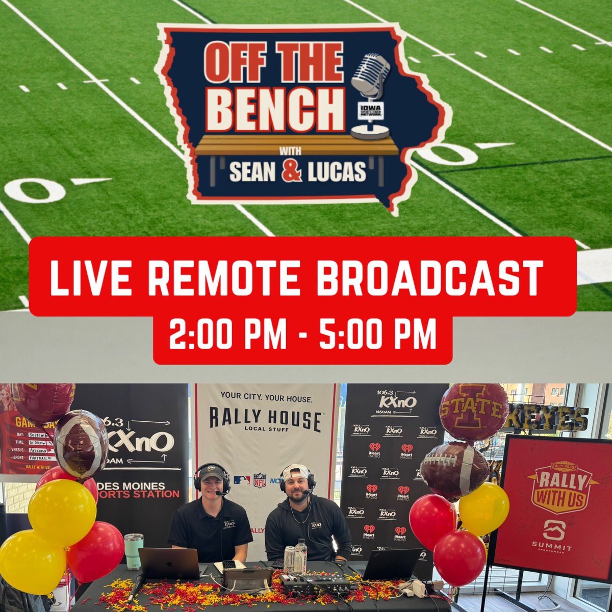 OffTheBenchKXnO's tweet image. It’s a Football Friday! We are at @Rally_House in Ames today off Welch Ave! We will have 5 $50 gift-cards to give away during the show. 🏈

2:30 - @RobDFB #CFB
3:30 - @williamseals #Cyclones
4:30 -@DavidEickholt #Hawkeyes 

Listen Here: kxno.iheart.com