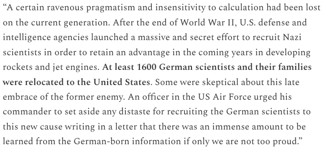 Adith Arun (@aditharun_) on Twitter photo Operation Paperclip allowed the US to gain access to information and scientific minds we otherwise would never have. 
Friedberg brought this up on <a href="/theallinpod/">The All-In Podcast</a> a few weeks ago and how we should think about doing the same today for scientists from other countries.
Excerpt from Operation Paperclip allowed the US to gain access to information and scientific minds we otherwise would never have. 
Friedberg brought this up on <a href="/theallinpod/">The All-In Podcast</a> a few weeks ago and how we should think about doing the same today for scientists from other countries.
Excerpt from