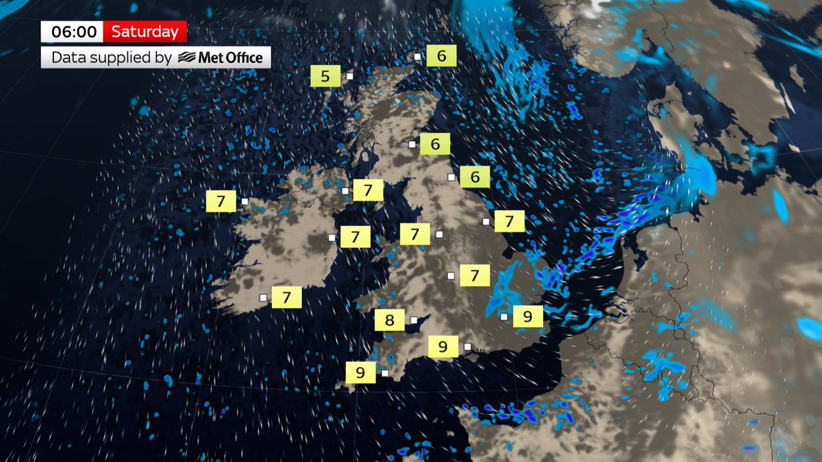Cold and windy tonight with outbreaks of rain moving southwards from the Scottish Borders to Kent. There will be further blustery showers for western coasts, with some wintriness over the Scottish mountain tops.
skynews.com/weather