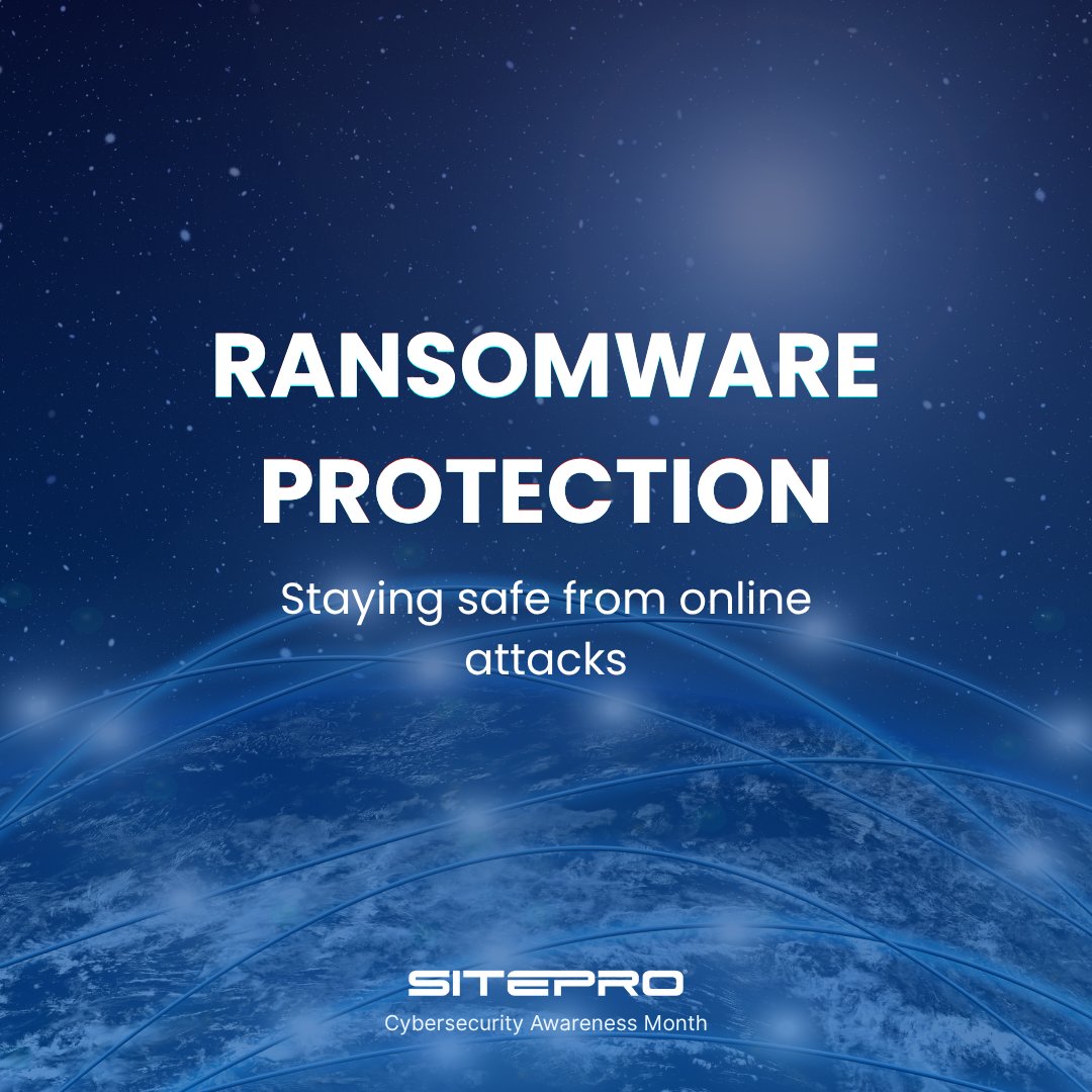 SitePro's tweet image. Cybersecurity isn’t optional, it’s essential. 💻🔐
Stay protected from ransomware threats with these key tips during #CybersecurityMonth.
#RansomwareProtection #CyberSmart #DataProtection