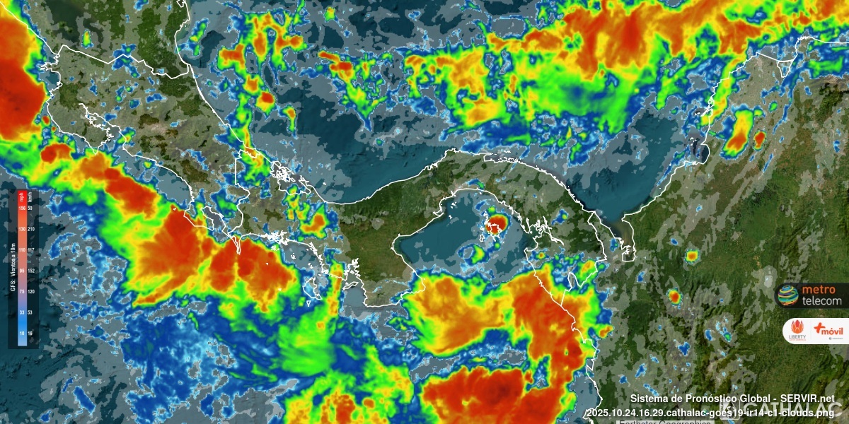 Imagen de satélite GOES infrarrojo para Panamá 🇵🇦 y Costa Rica 🇨🇷 - #CATHALAC #meteo #tiempo #clima - bit.ly/1jdfCr4