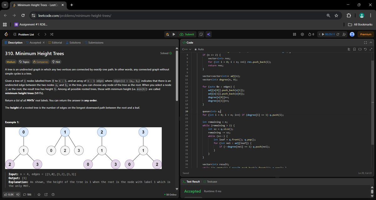 _a_m_i_t_1's tweet image. Minimum Height Trees. Solved using BFS.

Day 471 of #500DaysOfCode