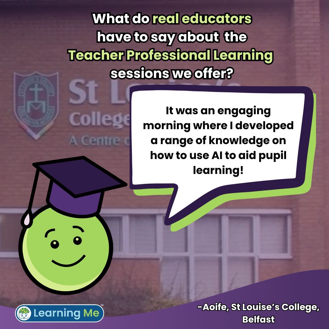LearningMeEdu's tweet image. &quot;It was an amazing morning where I developed a range of knowledge on how to use A.I to aid pupil learning!&quot;- Aoife, St Louise&apos;s Belfast.

Why not find out what all the fuss is about? Head to learning-me.com to book your TPL session today!