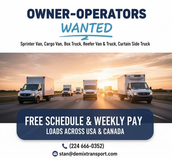 _KeepOnTrucking's tweet image. #Ad
Demix Transport is hiring #OwnerOperator!
🚛Sprinter Van, Cargo Van, Box Truck, Reefer, or Curtain Side Truck —all welcome!
✅Free schedule, Weekly pay
🌎Loads across USA & Canada
📞(224) 666-0352
#TruckingJobs #Truckers #CDLjobs #TruckingLife #Logistics #CDLA #CDLdrivers