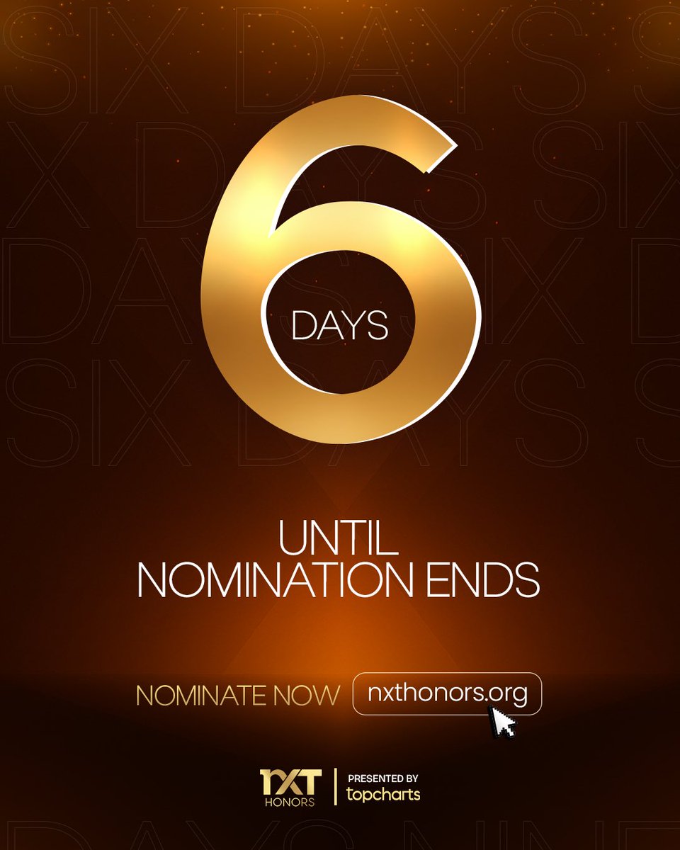 NXT Honors (@nxthonors) on Twitter photo 6 Days Left 
The Official #NXTHonors Nominees will be announced on the 31st of October. Nominations ends on the 30th. 
Please ensure to ask us any questions about the nomination process by sending us a dm. 6 Days Left 
The Official #NXTHonors Nominees will be announced on the 31st of October. Nominations ends on the 30th. 
Please ensure to ask us any questions about the nomination process by sending us a dm.