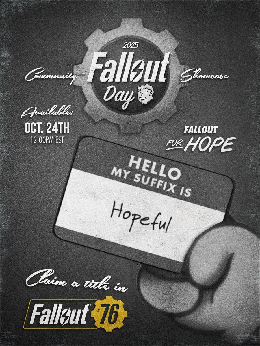 Thank you to everyone who has supported Fallout for Hope over the years.
Your kindness, generosity, and community spirit continue to make a real difference — not just in the wasteland, but in the real world too.

As part of this year’s Fallout Day 2025 Community Showcase, players
