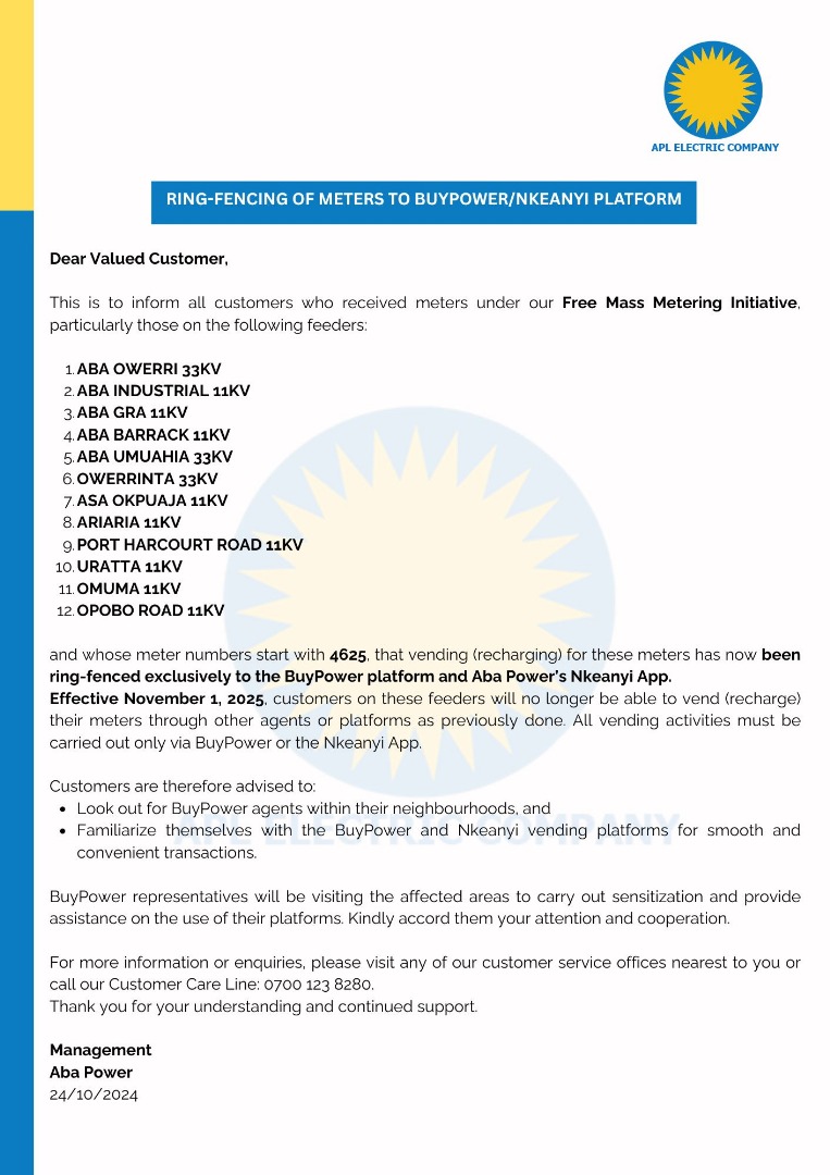 Public Notice: Ring fencing of Meters to BuyPower and Nkeanyi Platform