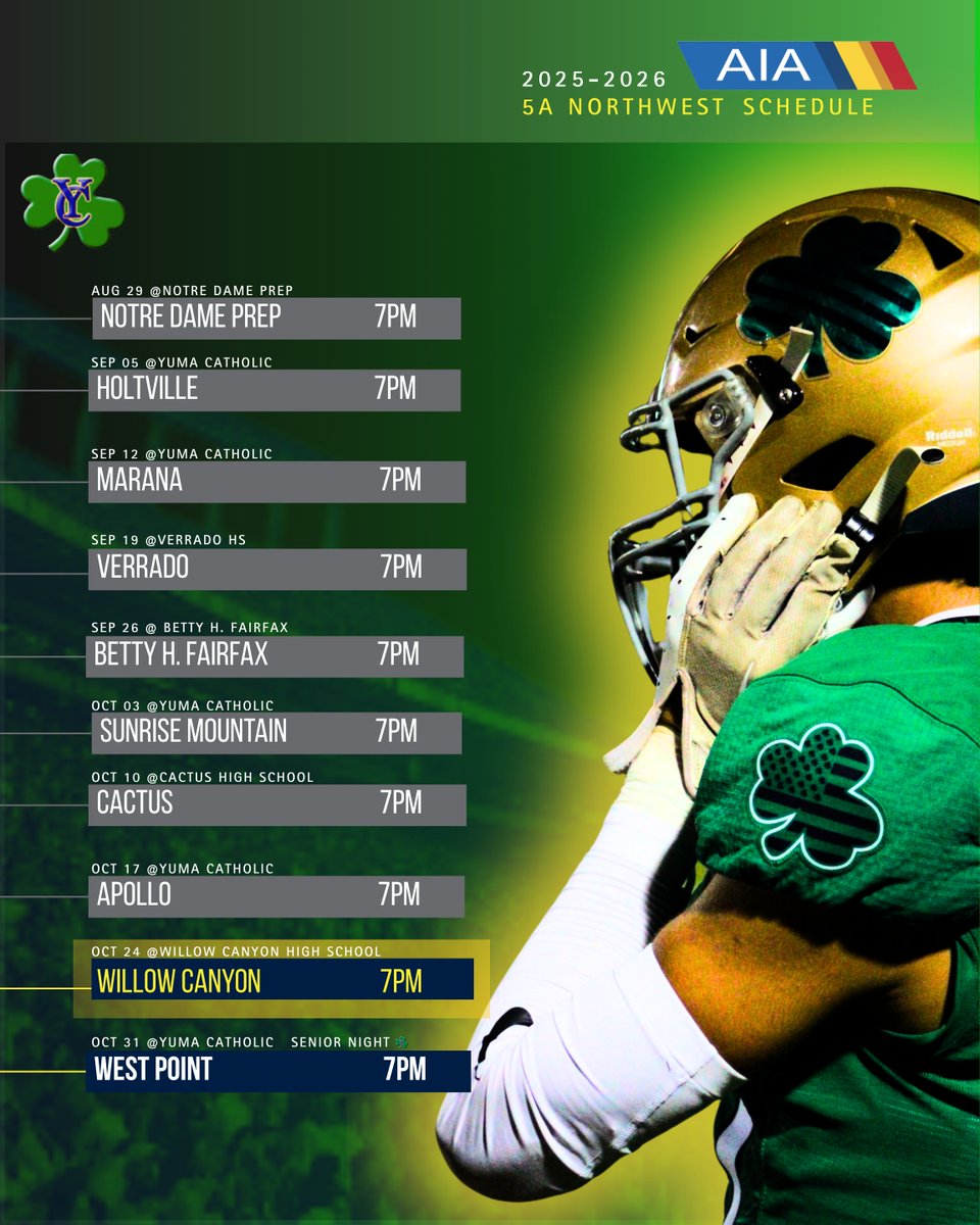 Game day alert! 🏈The Shamrocks Varsity Football team is hitting the road today to take on the Willow Canyon Wildcats at 7 PM! Let's rally together and cheer them on! 💚