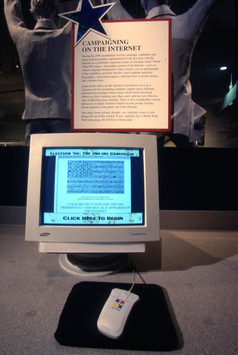 internetarchive's tweet image. 🧵 In 1996, the Smithsonian 📜 partnered with the fledgling #InternetArchive 🏛️ to create Web Archive 96—one of the very first web collections ever. A venerable institution &amp;amp; a digital preservation pioneer joining forces to preserve the 1996 U.S. presidential election online.…