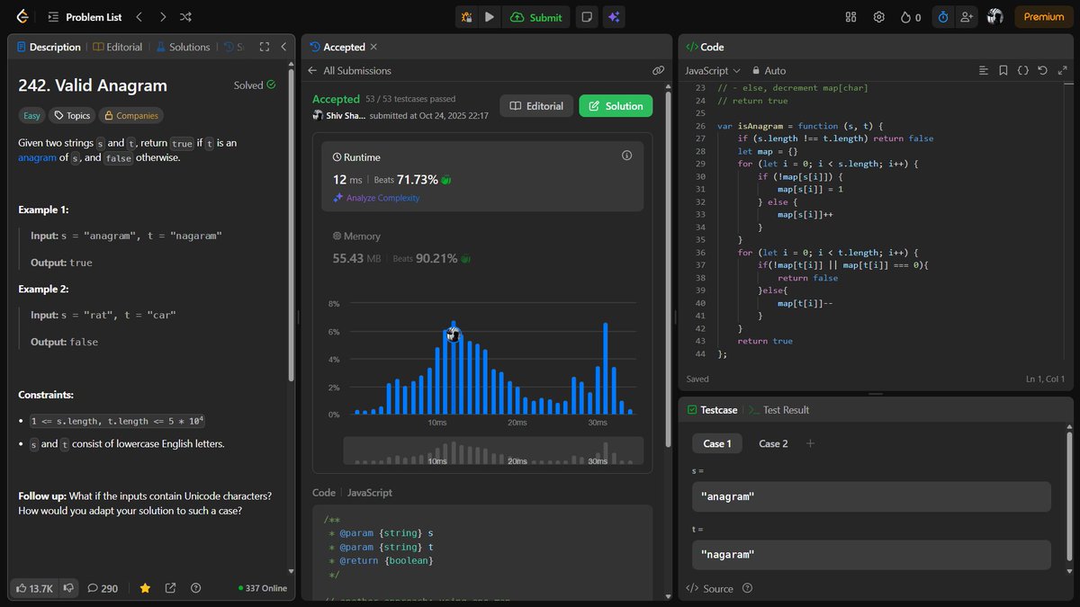 1amWaziR's tweet image. 🚀 Day 126 #200DaysOfDSA

Today, I continued Backtracking and JS fundamentals

Solved:
✔️ 78. Subsets 
✔️ 242. Valid Anagram 
JS Concept: this keyword: context, scope &amp;amp; binding
Focus: consistency and discipline

Thanks to @akshaymarch7 

#DSA #JavaScript #Coding #ProblemSolving