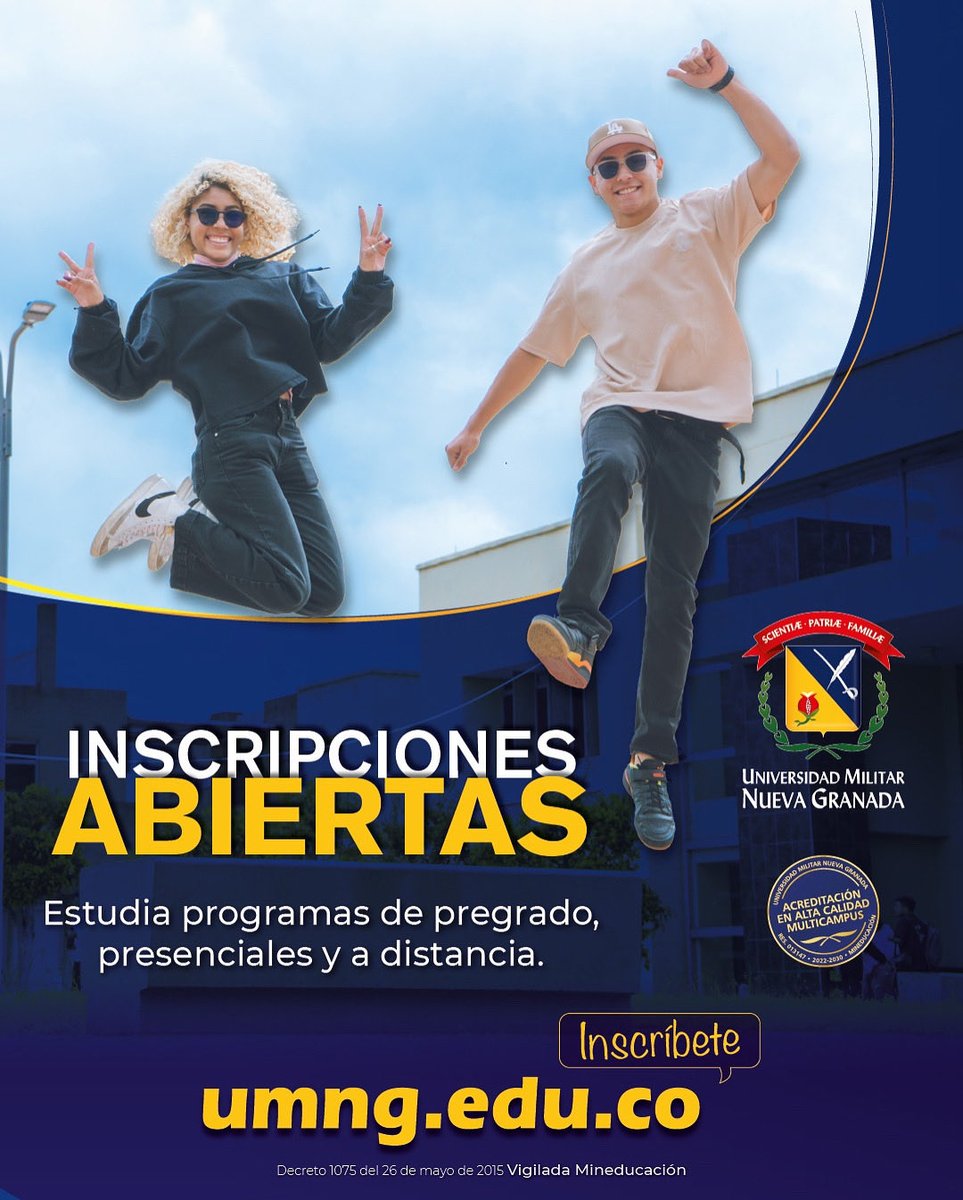 🎓Inicia tu proyecto de vida en una universidad que impulsa tus talentos, potencia tus ideas y te prepara para liderar el mañana. Matricúlate en umng.edu.co

💛💙 Tu futuro comienza aquí.

#UMNG #InscripcionesAbiertas #TuFuturoComienzaAquí