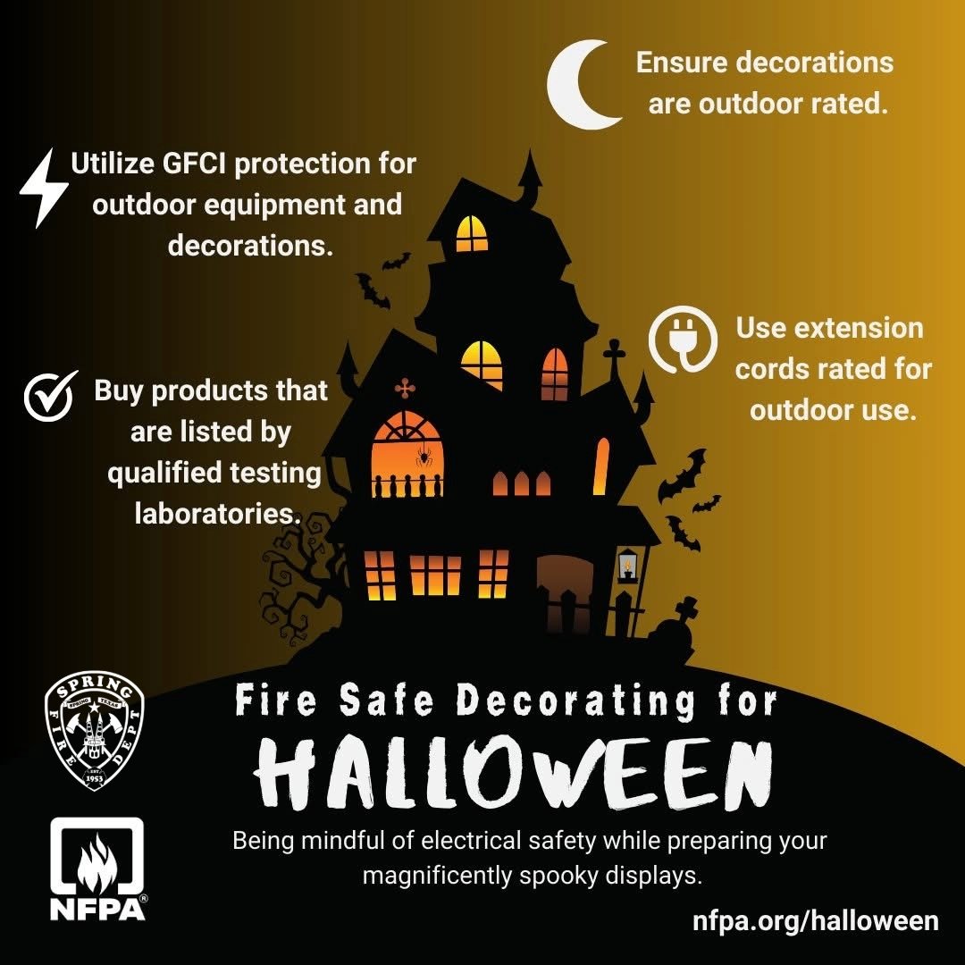 Hallowe'en is just a week away! If you are decorating this weekend, put safety first. So your scares come from Hallowe'en spirits, not sparks.

#halloweensafety #Halloween2025 #FirePreventionMonth
