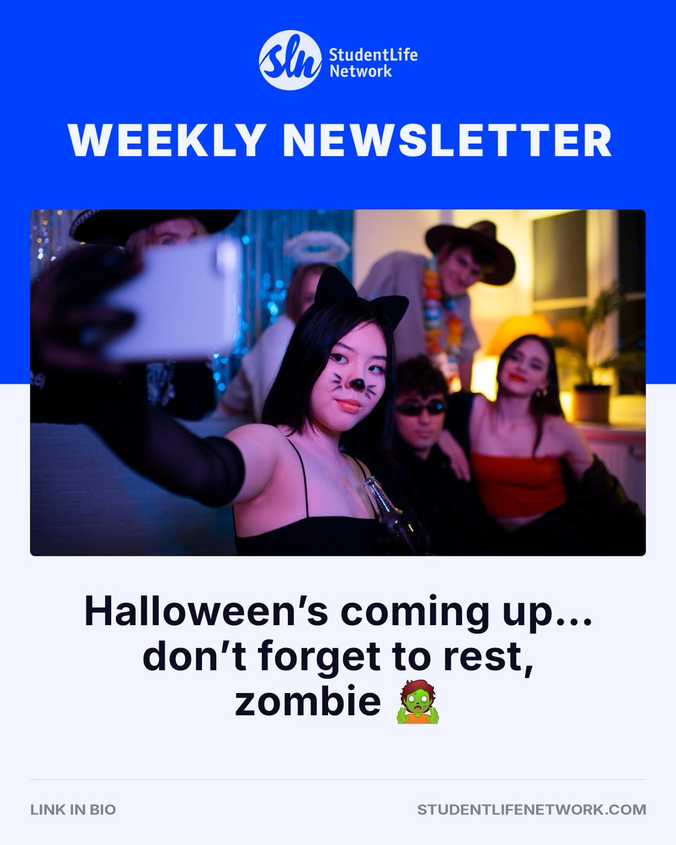 StudentLifeNet's tweet image. Midterms got you lacking sleep and showing off your designer eyebags? Congrats, you’ve already got the perfect zombie costume! Halloween’s coming up, and whether you’re trick-or-treating, or hitting up a party, here’s how to stay safe and still have fun!
🔗mailchi.mp/studentlifenet…