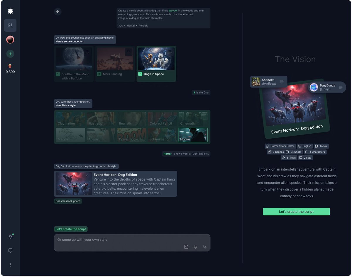 Tired of typing prompts and hoping for the best?
Your new AI co-director on popcorn.co brainstorms with you - sketch characters, breakdown scenes, see your story before you make it 🍿
It's like having a creative partner who actually gets your vision
Try it and let us