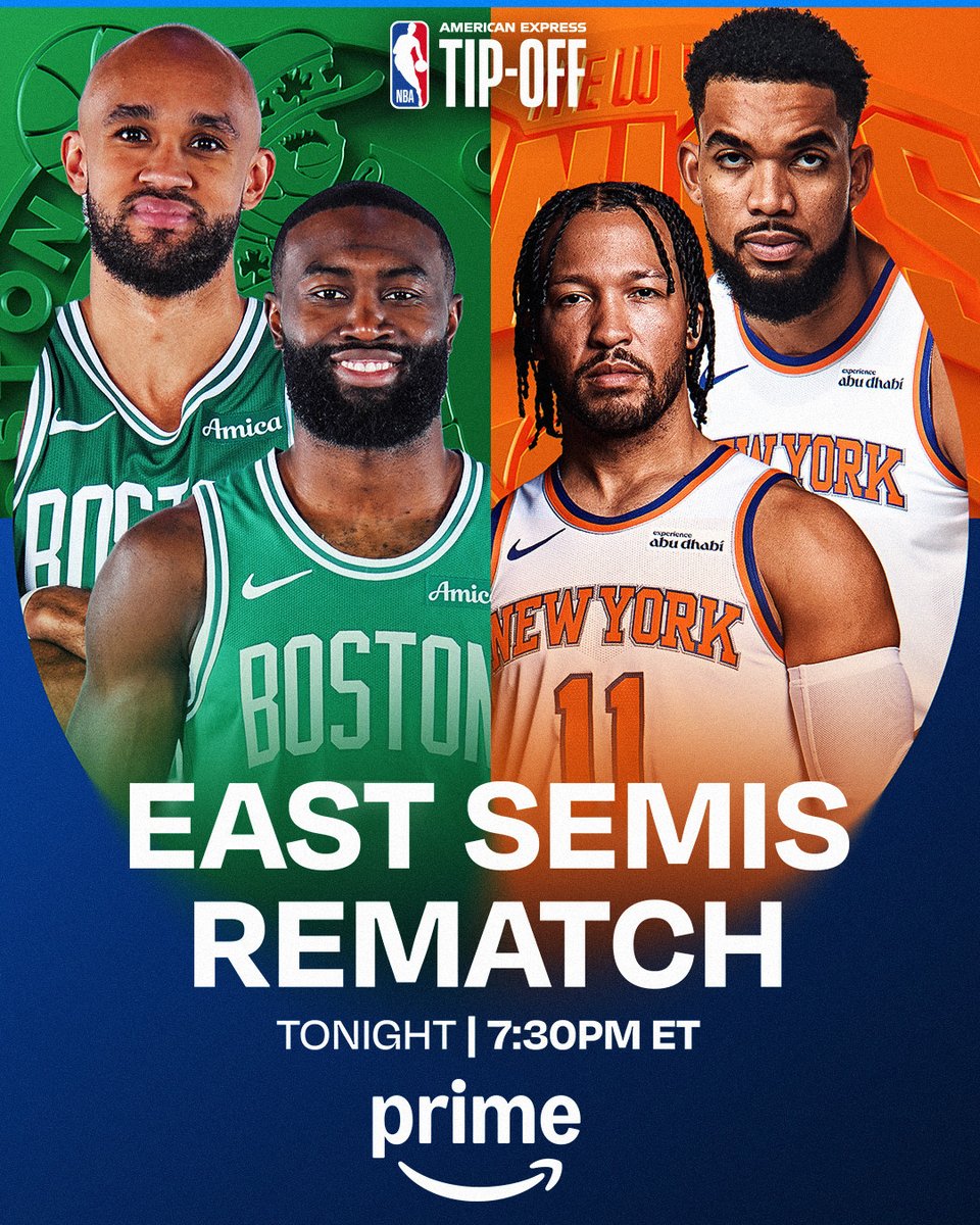 REMATCH OF LAST SEASON'S EAST SEMIS 🍿

The next chapter in the Celtics-Knicks rivalry gets underway at MSG tonight!

7:30pm/et | Prime | <a href="/AmericanExpress/">American Express</a> NBA Tip-Off