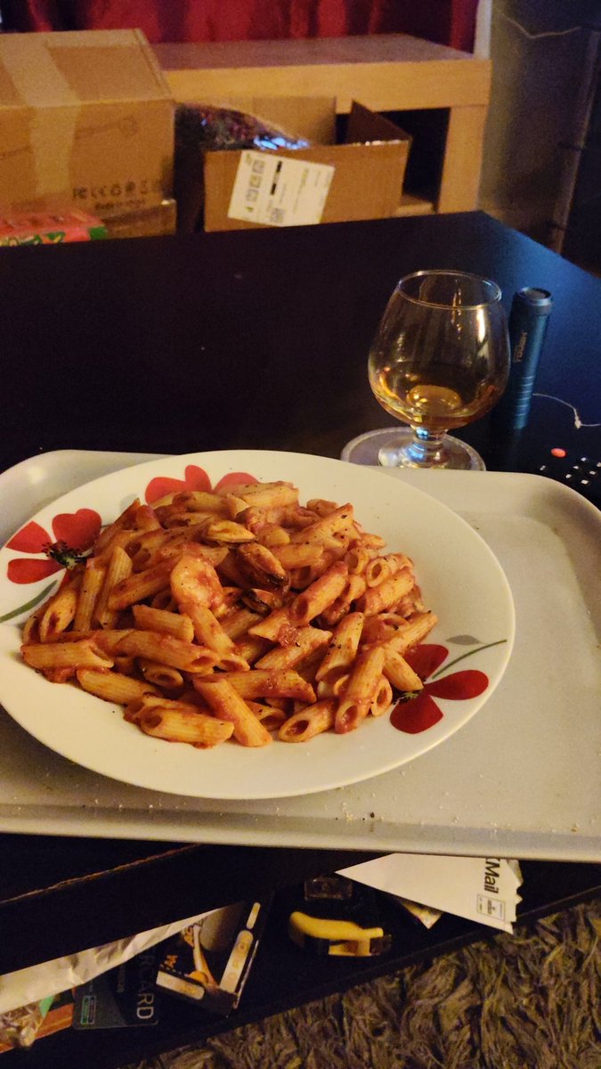 Seafood pasta and a brandy 😊😊